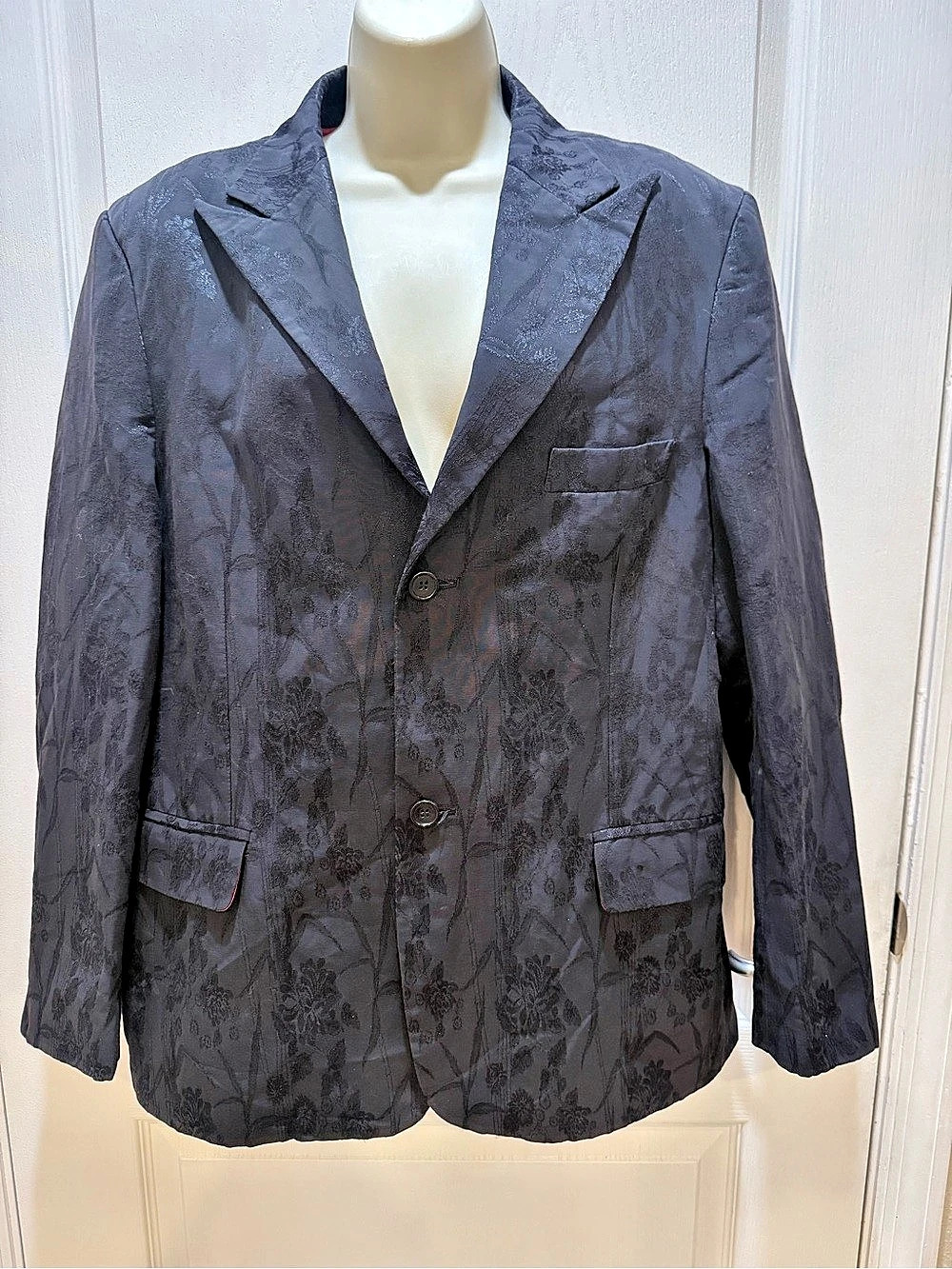 SP Source Paris Floral Jacquard Blazer in Black & Red Like New 100% cotton size
